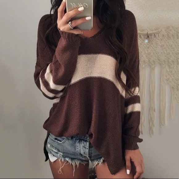 Delilah Wear Sweaters - NEW Summer Campfire Color block sweater